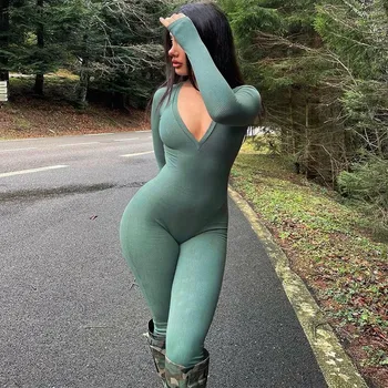 Dámský overall Best Fashion Dámský žebrovaný overal s výstřihem Velikost: L, Barva (Varianta): Zelená