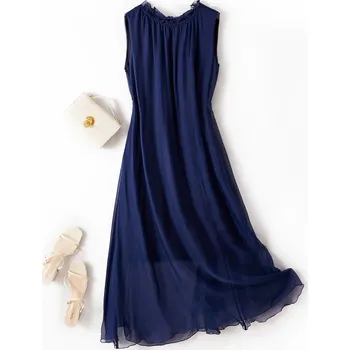 Dámské šaty Best Fashion Dámské hedvábné letní šaty bez rukávů Velikost: ONE SIZE, Barva (Varianta): Tmavě modrá