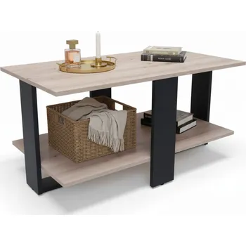 Konferenční stolek OBDÉLNÍKOVÝ KONFERENČNÍ STOLEK KAŠMÍR S POLICÍ DŘEVĚNÝ DO OBÝVÁKU ZAHRADY