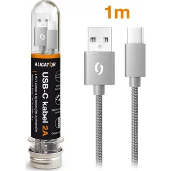 Datový kabel Datový kabel ALIGATOR TUBA 2A, USB-C, šedá