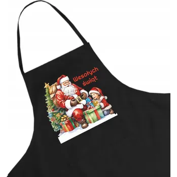 Kuchyňská zástěra Černá kuchyňská zástěra s vánočním motivem, tip na dárek k Mikuláši W1