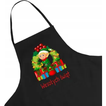 Kuchyňská zástěra Černá kuchyňská zástěra s vánočním motivem - tip na dárek k Mikuláši W21