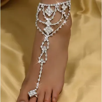 Řetízek B-TOP Ozdoba na nohu s krystaly a prstenem Druh barvy: Stříbrná