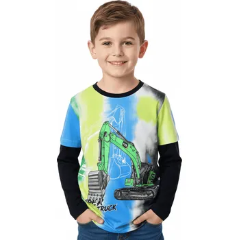 DĚTSKÉ TRIČKO S BAGREM A DLOUHÝM RUKÁVEM ZIMA26 Barva: Tmavě modrá, Velikost: 122