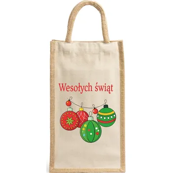 Nákupní taška Bavlněná taška na dvě lahve s potiskem s vánočním motivem, ideální dárek W13