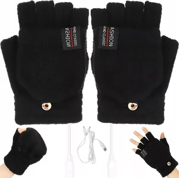 Rukavice Dámské vyhřívané rukavice na USB, černé s návlekem na prsty, vel.UNI