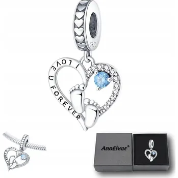 Přívěsek Korálek Přívěsek Charms Stříbro S925 Srdce Něžné Stopy Křišťály