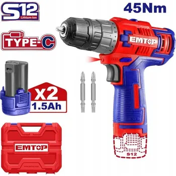 Aku Šroubovák EMTOP akumulátorový 12 V ECDL12620E