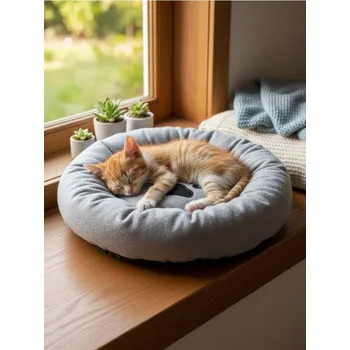 Pelíšek pro psa Sinsay - Kulaté pelíšek pro zvířata s motivem tlapky - šedá - 7876P-09X - 7876P-09X-ONE