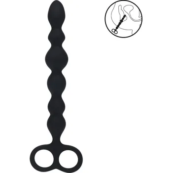 Dildo Levelz Beaded Silicone Anal Probe with Double Loop, silikonové anální kuličky s rukojetí 24,5 x 1,5–3,3 cm