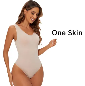 Body Best Fashion Dámské bezešvé tvarující body s tenkým spodním dílem Velikost: S, Barva (Varianta): Skin(Nude)-1PC, Velikost košíčků: ONE SIZE