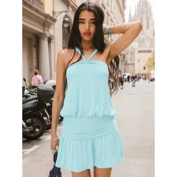 Dámské šaty Best Fashion Krátké přiléhavé minišaty bez zad se šněrováním Velikost: L, Barva (Varianta): Modrá