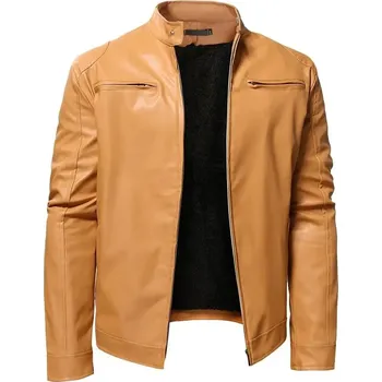 Moto bunda Best Fashion Pánská zateplená koženková bunda s fleecem Velikost: M, Barva (Varianta): Khaki