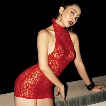 Dámské šaty Best Fashion Dámské krajkové přiléhavé mini šaty Velikost: XS, Barva (Varianta): Červená