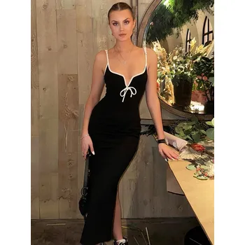 Dámské šaty Best Fashion Dámské přiléhavé midi šaty se šněrováním na zádech Velikost: S, Barva (Varianta): Černá