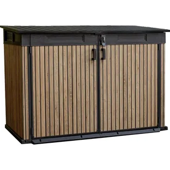 Zahradní úložný box Velký venkovní úložný box skříňka s dveřmi a horním víkem plast 2020 L hnědé dřevo