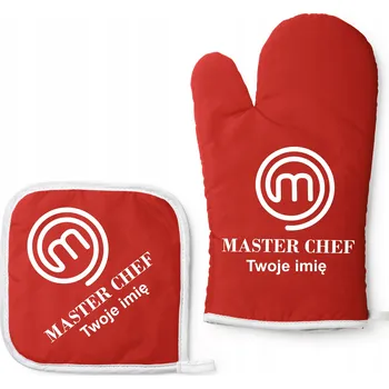 Chňapka Sada kuchyňská chňapka a rukavice červená Master Chef + vaše jméno