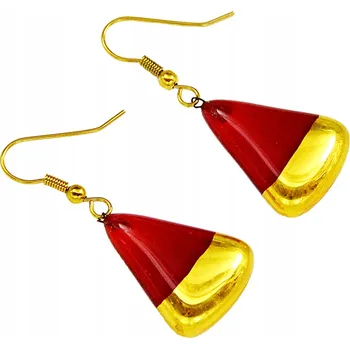 Náušnice Hnědé náušnice obdélník, ruční výroba, zdobené zlatem