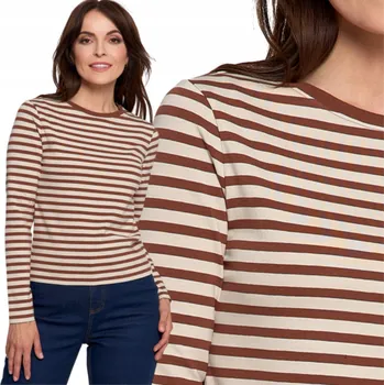 Dámské tričko Dámské Tričko s dlouhým rukávem, proužkované, bavlněné, klasické MORAJ M