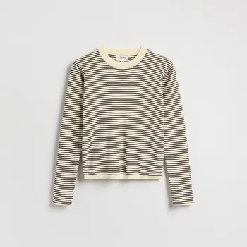 Dámské oblečení Reserved - Pruhované bavlněné tričko s dlouhým rukávem - zelená - 755GL-87X - 755GL-87X-XS