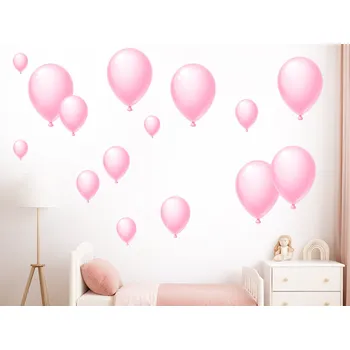 Samolepící dekorace Růžové nafukovací balónky samolepky na zeď arch 45 x 45 cm