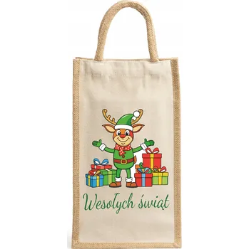 Nákupní taška Bavlněná taška na dvě lahve s potiskem s vánočním motivem, ideální dárek W19