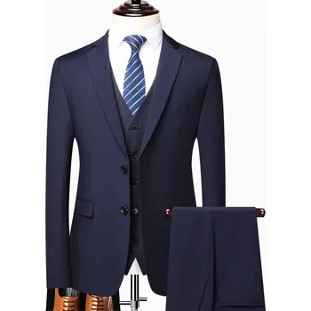 Best Fashion Pánský elegantní tří dílný oblek Velikost: 7XL, Barva (Varianta): Modrá