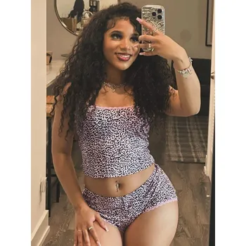 Best Fashion Dámský leopardí dvoudílný set – crop top a šortky Velikost: M, Barva (Varianta): Růžová