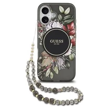 Guess IML Flowers Strap MagSafe Zadní Kryt pro iPhone 17 Black