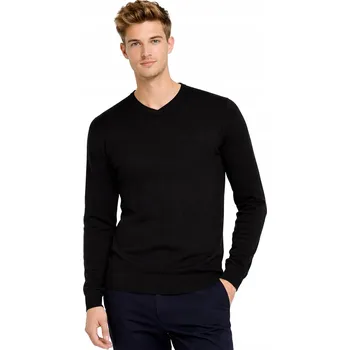 Pánský svetr PÁNSKÝ SVETR - B-6425 CZARNY vlněný klasický elegantní hladký dárek