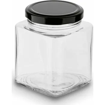 Dóza na potraviny Dóza 0,30l BELO čtverc.-sklo, víčko TO černé, kov