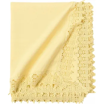 ubrus Bavlněný ubrus na stůl FLAVIA s krajkou žlutý 100% bavlna 170 x 350 cm