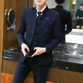 Best Fashion Pánský společenský oblek se stojáčkem Velikost: M, Barva (Varianta): Tmavě modrá