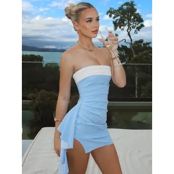 Dámské šaty Best Fashion Dámské přiléhavé mini šaty na večírek s elegantním řasením Velikost: M, Barva (Varianta): Modrá