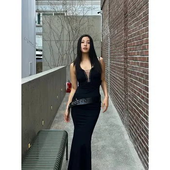 Dámské šaty Best Fashion Dámské dlouhé elegantní šaty s výstřihem do V Velikost: S, Barva (Varianta): Černá