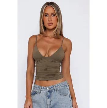 Best Fashion Přiléhavý dámský top bez rukávů se šněrováním Velikost: XXS, Barva (Varianta): Kávová