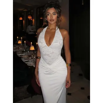 Dámské šaty Best Fashion Dámské dlouhé krajkové společenské šaty Velikost: S, Barva (Varianta): Bílá