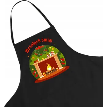 Kuchyňská zástěra Černá kuchyňská zástěra s vánočním motivem - tip na dárek k Mikuláši W10