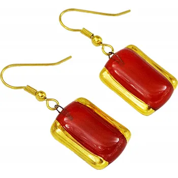 Náušnice Hnědé náušnice obdélník, ruční výroba, zdobené zlatem