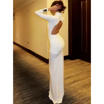 Dámské šaty Best Fashion Dlouhé přiléhavé šaty s vysokým límcem a zády Velikost: L, Barva (Varianta): Bílá