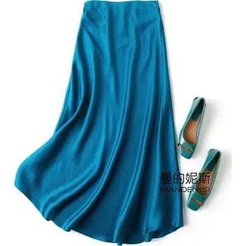 Dámská sukně Best Fashion Dámská hedvábná dlouhá sukně v elegantním splývavém střihu Velikost: L, Barva (Varianta): Modrá