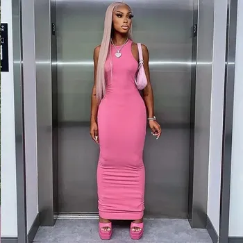 Dámské šaty Best Fashion Dlouhé přiléhavé společenské šaty bez rukávů Velikost: S, Barva (Varianta): Růžová