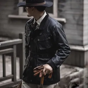 Pánský zimní kabát Best Fashion Pánská retro voskovaná větrovka s délkou po stehna Velikost: XXL, Barva (Varianta): Černá