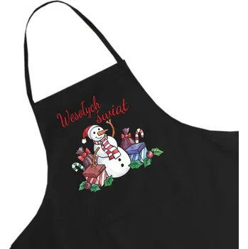 Kuchyňská zástěra Černá kuchyňská zástěra s vánočním motivem - tip na dárek k Mikuláši / Vánocům W23