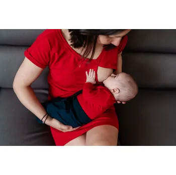 Těhotenské šaty Kulišárny Úpletové šaty s kapsami RED kojicí/těhotenské VELIKOST: 38