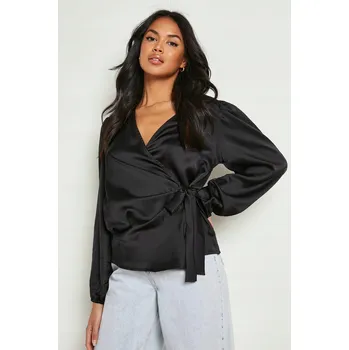 Podprsenka BOOHOO ČERNÁ SATÉNOVÁ BLŮZA S VÁZÁNÍM (34)