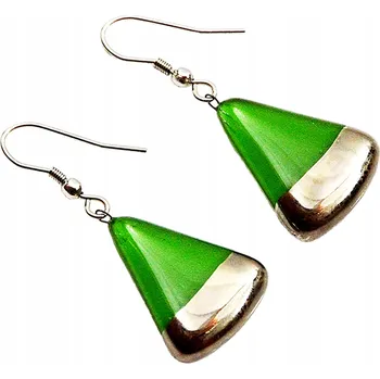 Náušnice Zelené náušnice výseč, ruční výroba, zdobené platinou