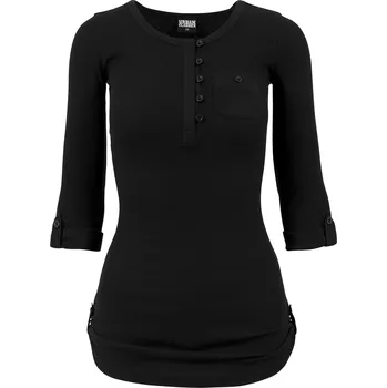 Urban Classics Dámské prodloužené tričko s kapsou a ohrnovacími rukávy Barva: Černá, Velikost: XS