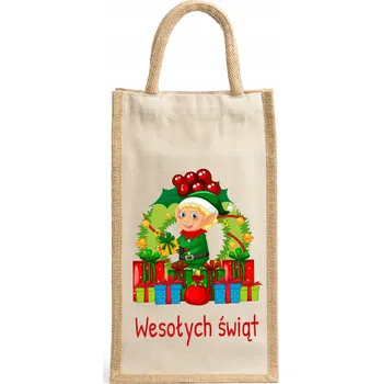Nákupní taška Bavlněná taška na dvě lahve s potiskem s vánočním motivem, ideální dárek W21