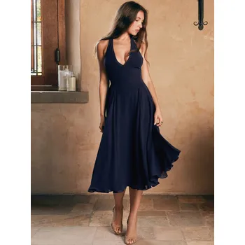 Dámské šaty Best Fashion Dámské elegantní midi šaty s odhalenými zády Velikost: S, Barva (Varianta): Tmavě modrá